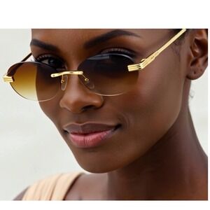 Hip Hop Style Men Sunglasses Light Weight Frameless Small Oval Gold Frame Lentes